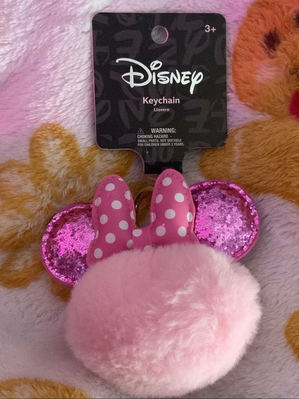 Disney Pink Sequin Minnie Mouse Pom-Pom Keychain